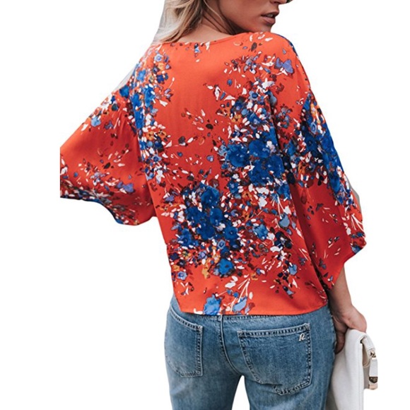 women short sleeve floral chiffon blouse - Picture 3 of 3